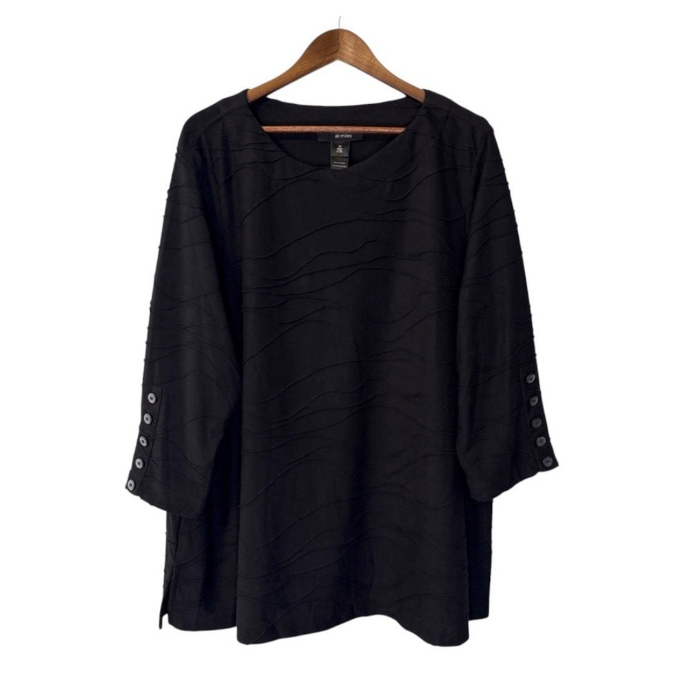Ali Miles blouse women's 2X black wavy ripped textured artsy boho lagenlook work